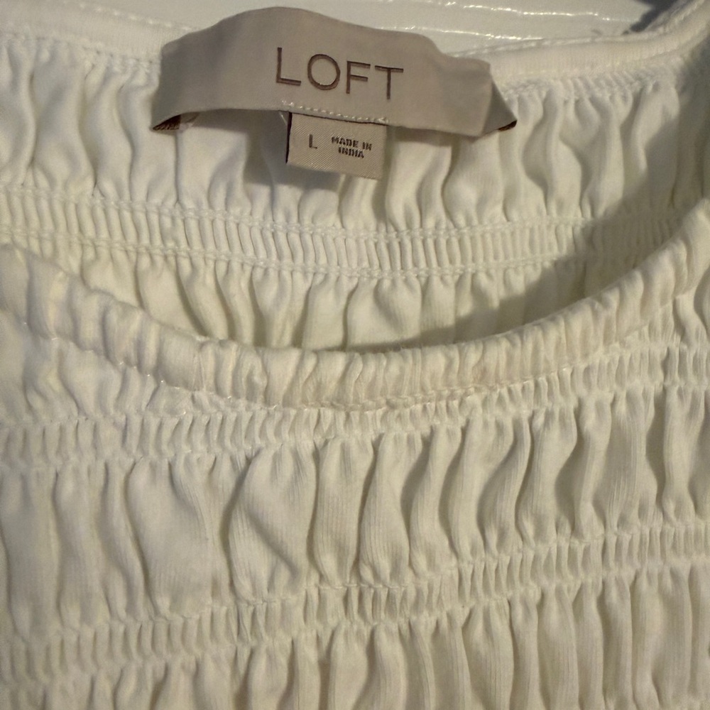 LOFT Women's Cream Smocked Blouse Size Large - Picture 2 of 4